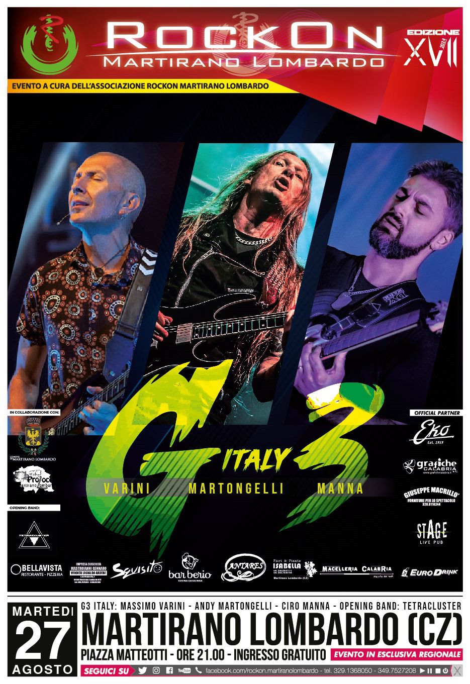 Massimo Varini, Ciro Manna & Andy Martongelli protagonisti del primo “G3 – Italy” firmato RockOn Martirano Lombardo